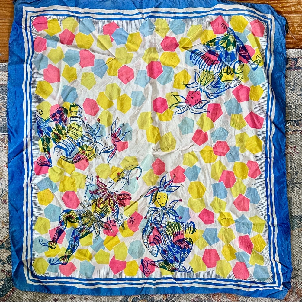 Colorful Jester/Harlequin Patterned Silk Scarf - image 4